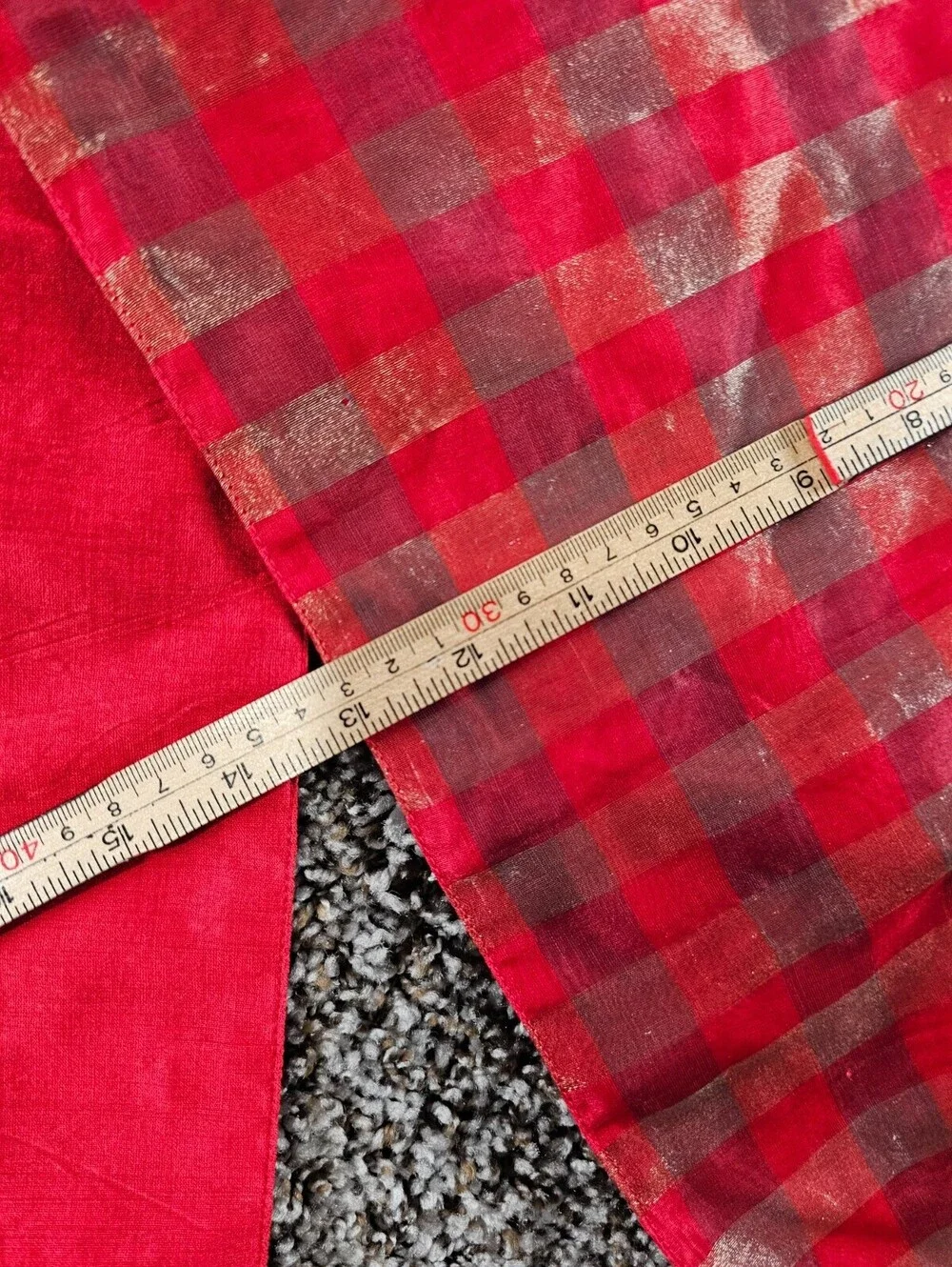 Vintage Red and Gold Holiday Table Runner Tassel End Christmas Plaid